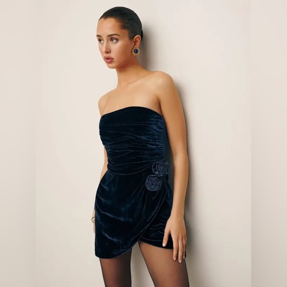 Reformation Lanesia Velvet Dress in Midnight